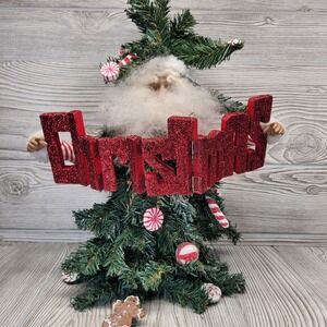 Mark Roberts Elf Santa Holding Christmas Tree Topper Red White Candy Stripe Rare